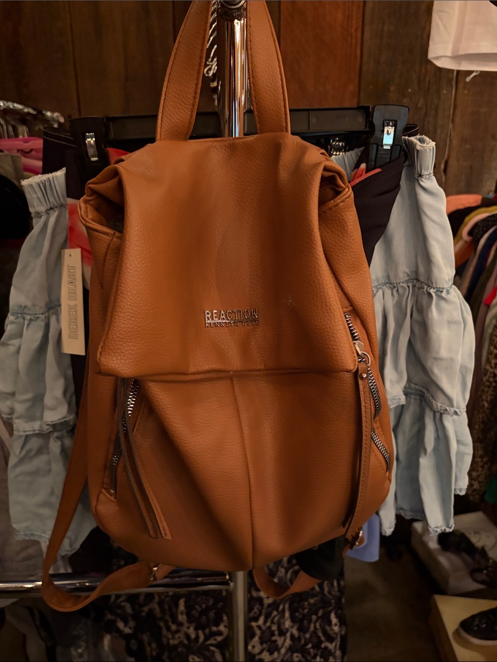 Kenneth Cole Reaction Cognac Brown Leather Backpack